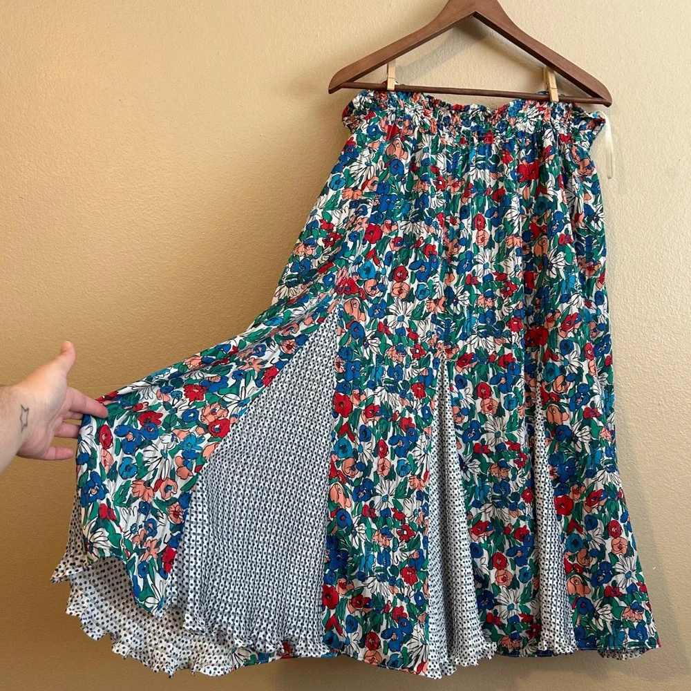 Vintage Diane Freis Pleated Skirt Georgette Pleats Busy Floral Print 80s